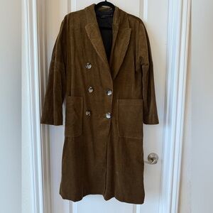 Zara Dark Brown Corduroy Double-Breasted Coat